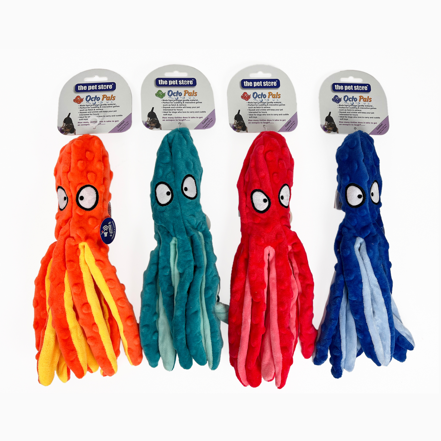 Octo Pals Plush Squeak Toys 4 Colours available