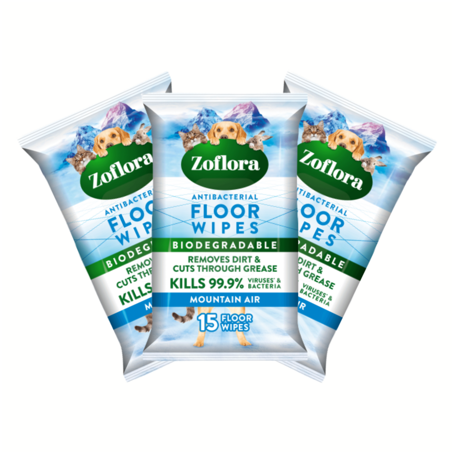 x3 Zoflora Mountain Air Antibacterial Floor Wipes (Pet Friendly)