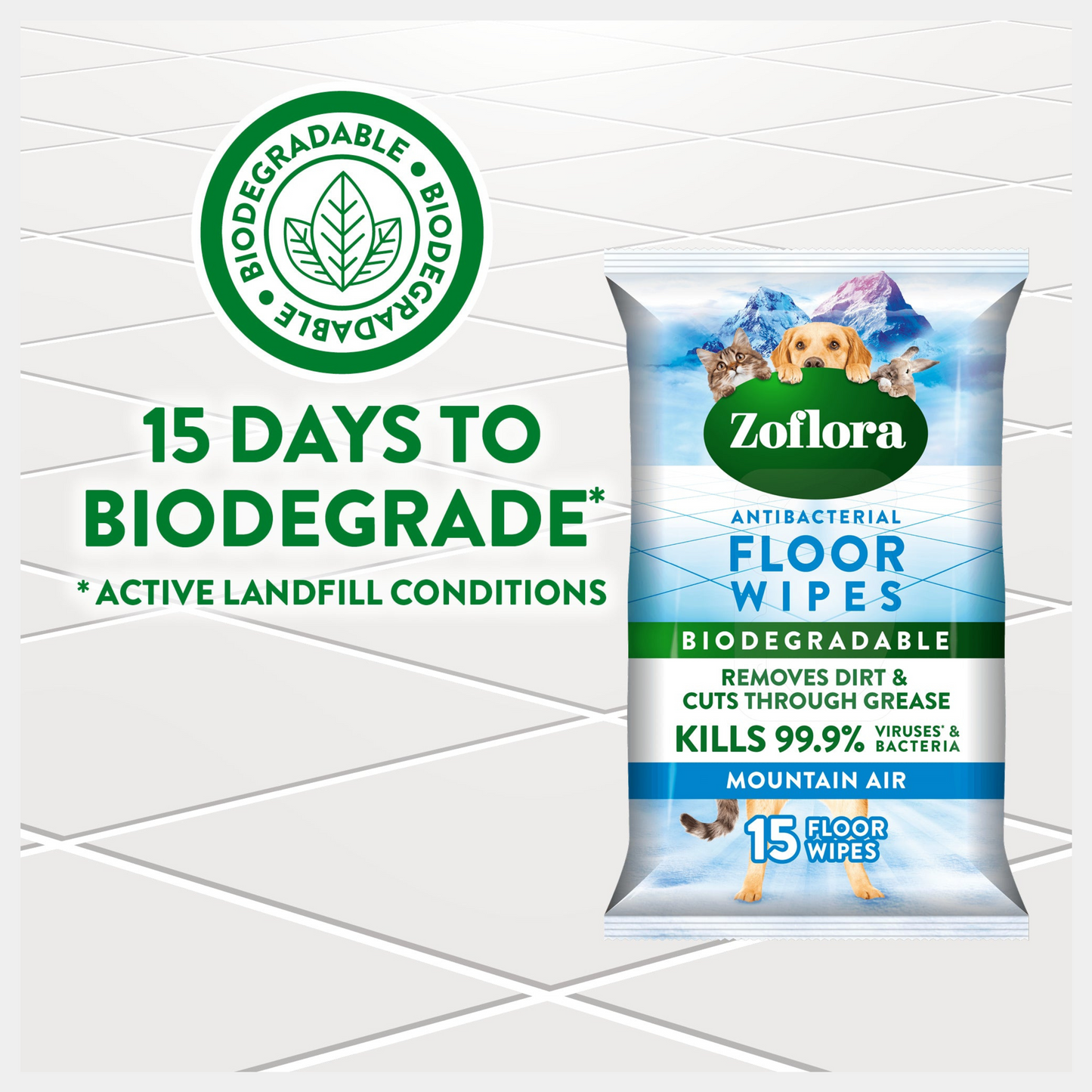 x3 Zoflora Mountain Air Antibacterial Floor Wipes (Pet Friendly)